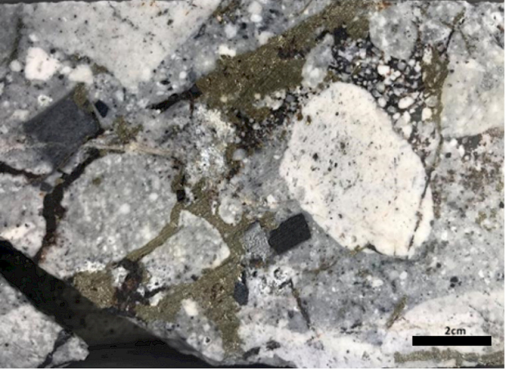 Bulk-tonnage target: Sulphides within a breccia host.